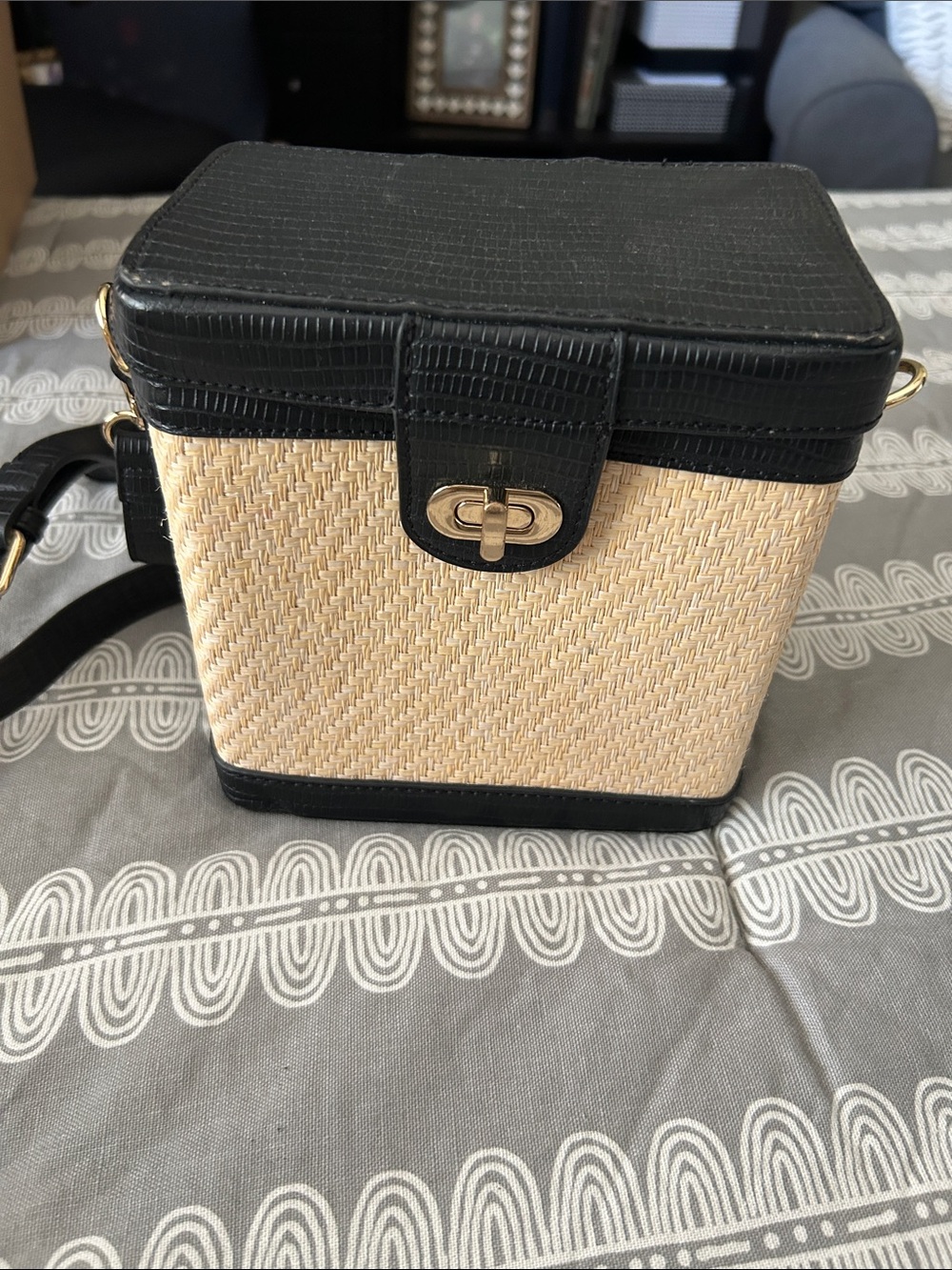 Target Black and Natural Straw Box Crossbody Bag